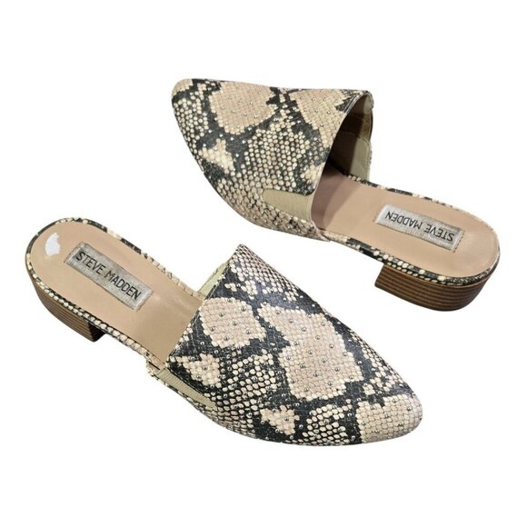 Steve Madden Chariot Snakeskin Print Studded Slip On Low Heel Mule Party - Picture 1 of 13